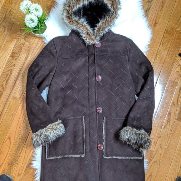 Utex Design Women's Brown Faux Suede Fur Long Sz M - Picture 2 of 8